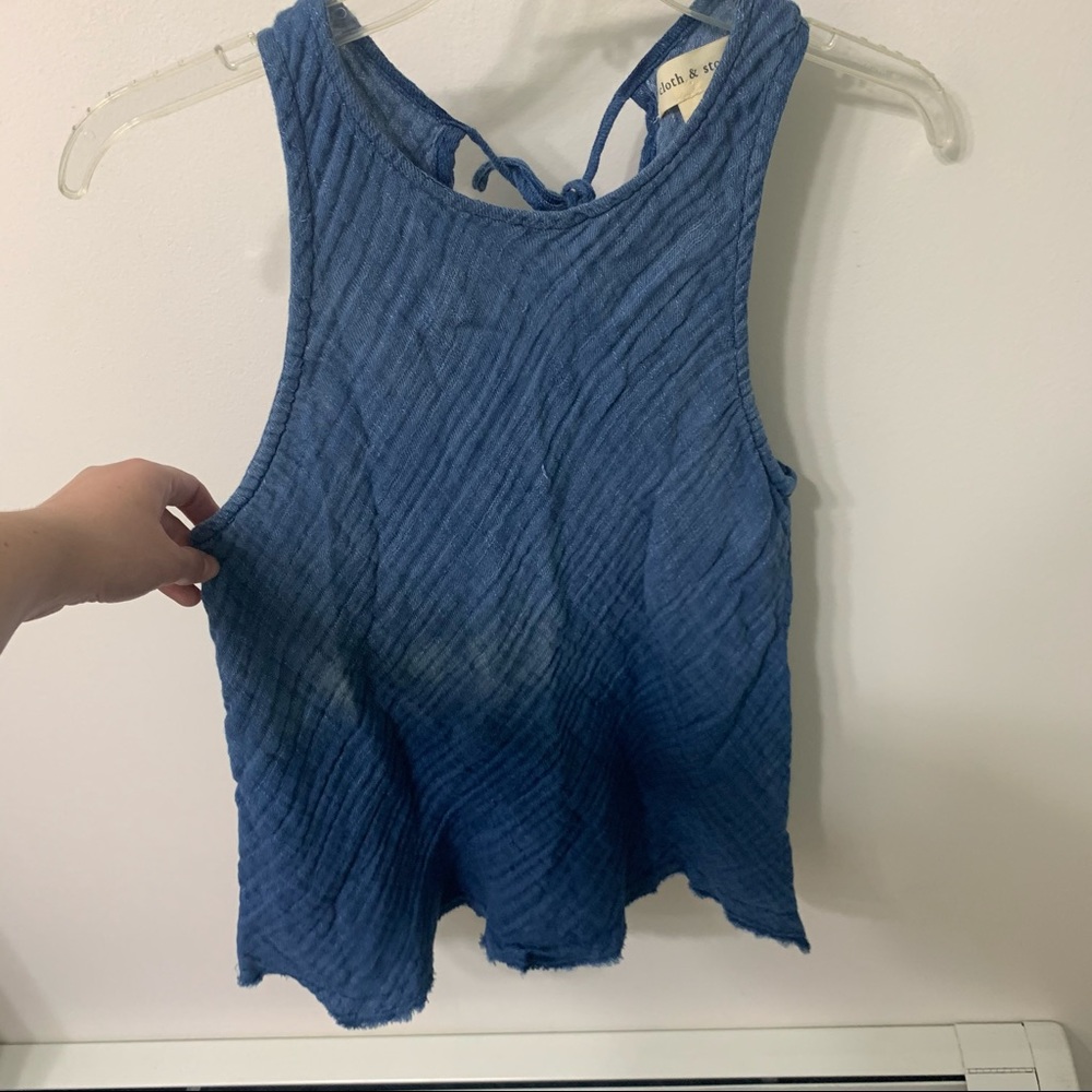 Blue tie back tank top